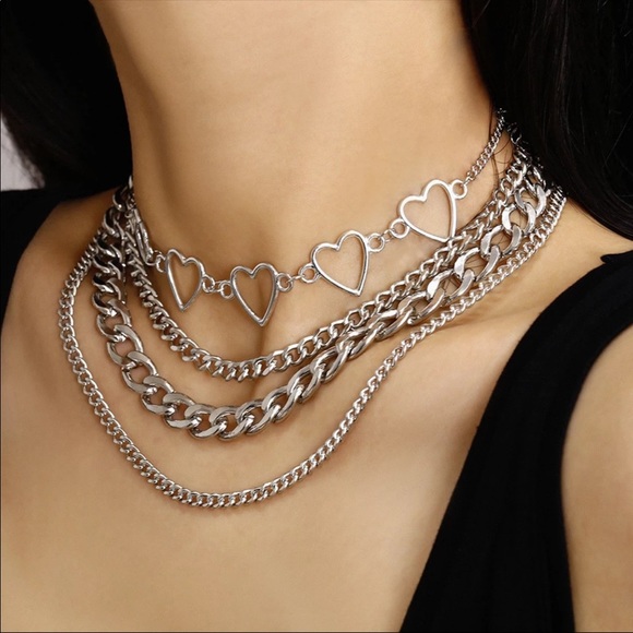 Jewelry - New Silver Heart-shape Multilevel Chain Necklaces